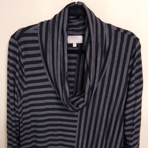 Multi direction striped cowl neck top.
